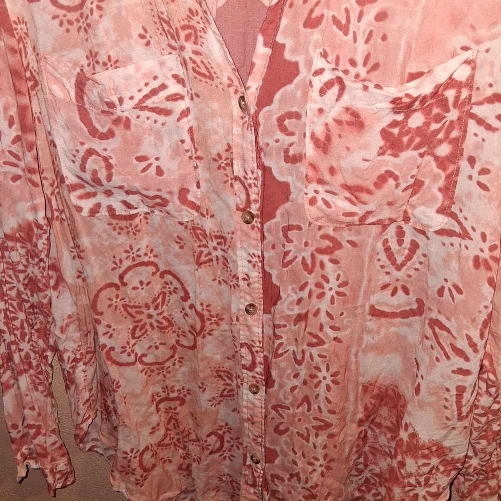 Pilcro x Anthropologie ROMY M Orange Peach White Floral Print Button Blouse - Picture 4 of 7